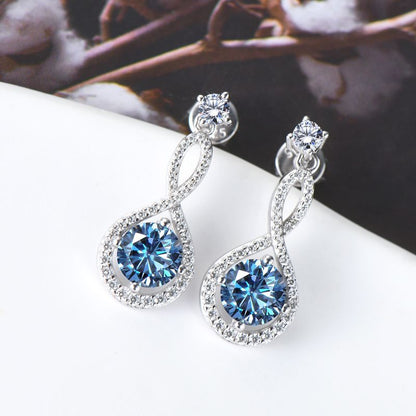 DEC Infinite Love Blue 1.0 CT Moissanite Earrings