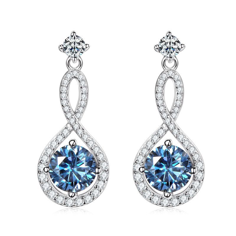 DEC Infinite Love Blue 1.0 CT Moissanite Earrings